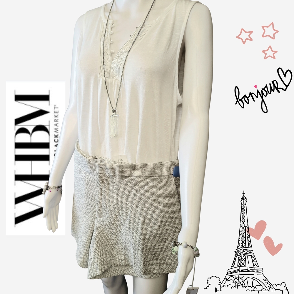 NWOT White and Gray WHBM Sleeveless Top Sz L